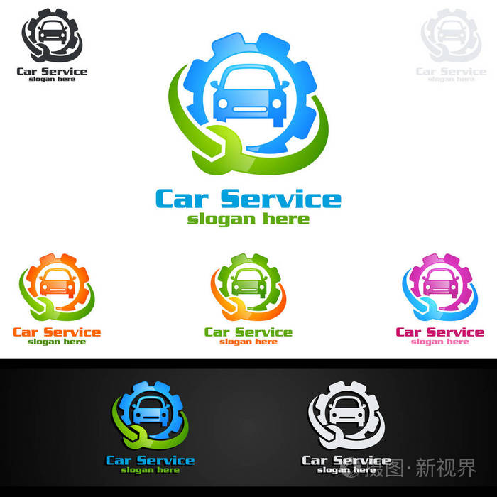 汽車服務(wù)矢量標(biāo)志與汽車修理概念插畫的設(shè)計(jì)之道